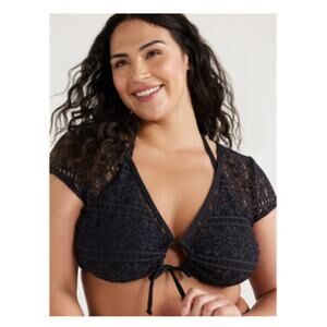 NWT swim top 2X 20W 22W crochet black whimsygoth sexy plus size Time and Tru